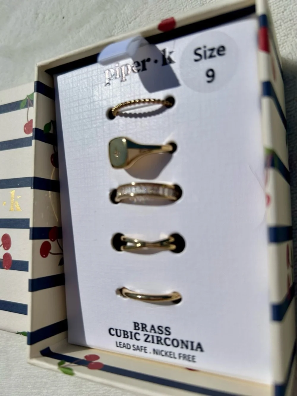 Piper K Set of Five Rings Dainty Gold Ring NIB size 9